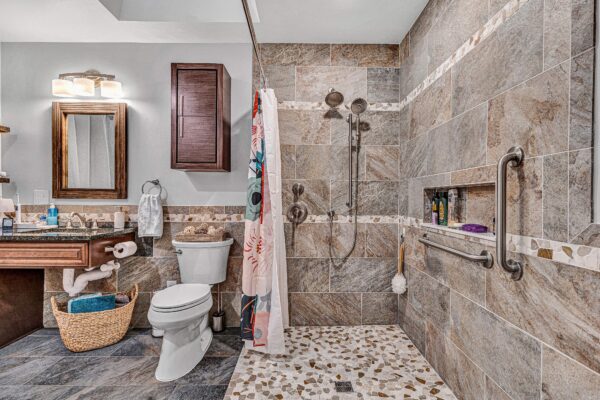 SAH Grant, Veteran, Aging-In-Place, Universal Design, Wheelchair Accessible, Barn Door, Curbless Tile Shower, Comfort Height Commode, Roll-under Vanity, Soaking Tub, Wet Room