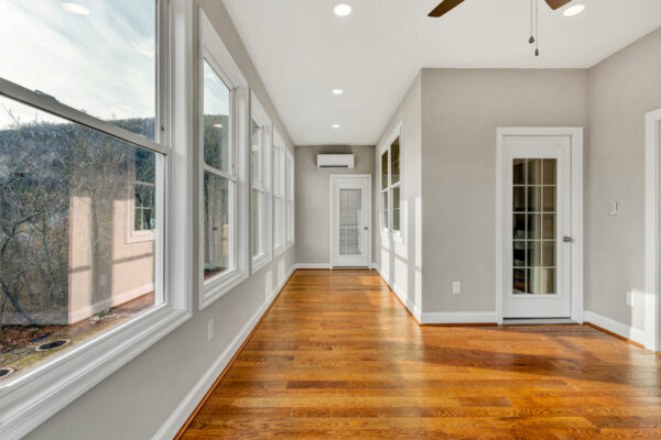 Sunroom, Hardwood floors, windows, ductless mini-split, recessed sliding glass door, veteran, SAH, Roanoke, VA