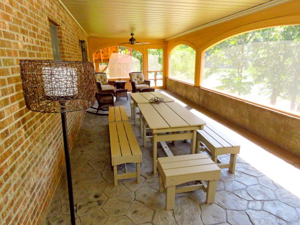 smith mountain lake virginia screen porch curved archway stone flooring