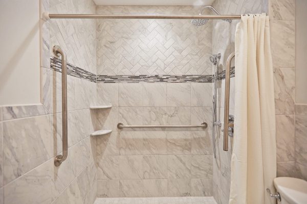 custom tile curbless shower aging in place grabbars wheelchair accessible bathroom floyd virginia