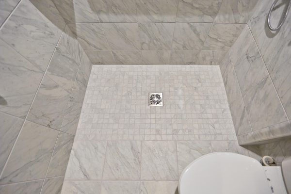 custom tile curbless shower aging in place grabbars wheelchair accessible bathroom floyd virginia