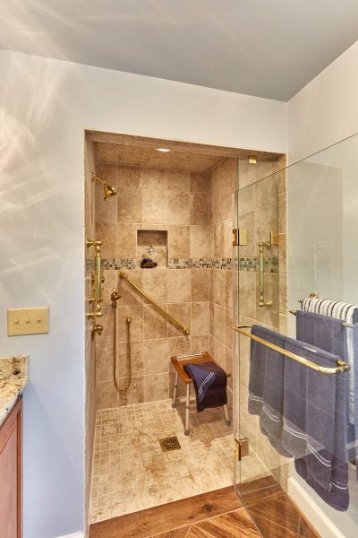 SAH veteran custom tile curbless shower grab bars wheelchair accessible bathroom roanoke virginia