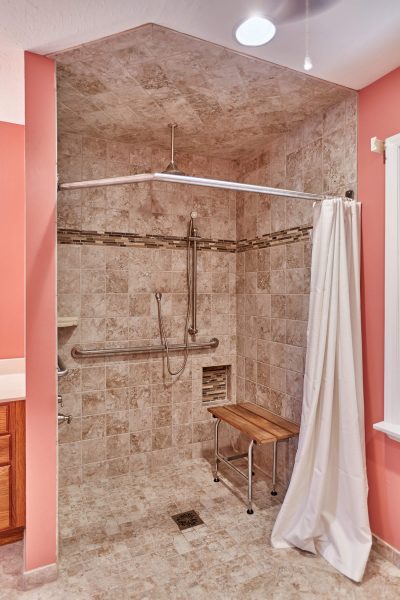 SAH veteran custom tile curbless shower grab bars wheelchair accessible bathroom floyd virginia