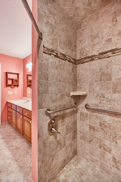 SAH veteran custom tile curbless shower grab bars wheelchair accessible bathroom floyd virginia