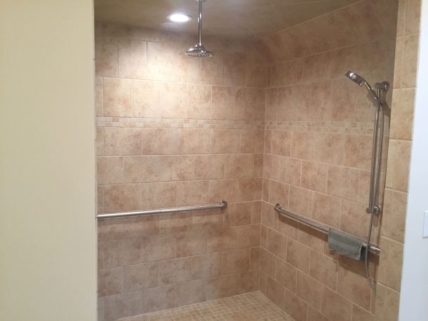 custom tile curbless shower grabbars aging in place floyd virginia